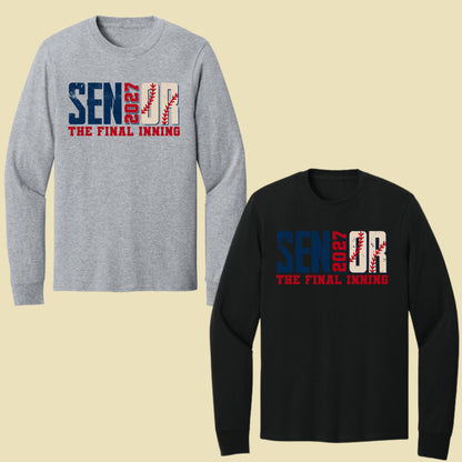 Senior Baseball 2027 The Final Inning T-Shirt, Class of 2027 Distressed Stitches Graduation Tee