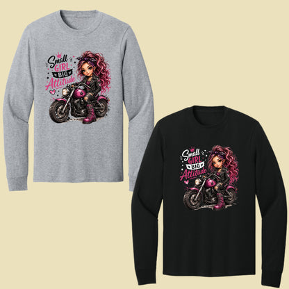 Small Girl Big Attitude Biker Girl T-Shirt, Pink Motorcycle Cute Rocker Tee