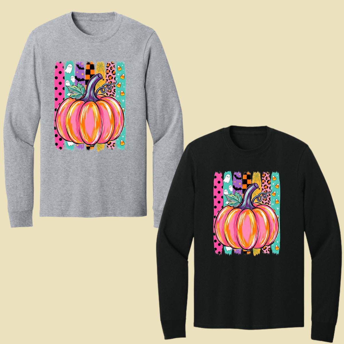 Halloween Pumpkin Brush Strokes Leopard Ghosts Candy Corn T-Shirt, Spooky Season Tee