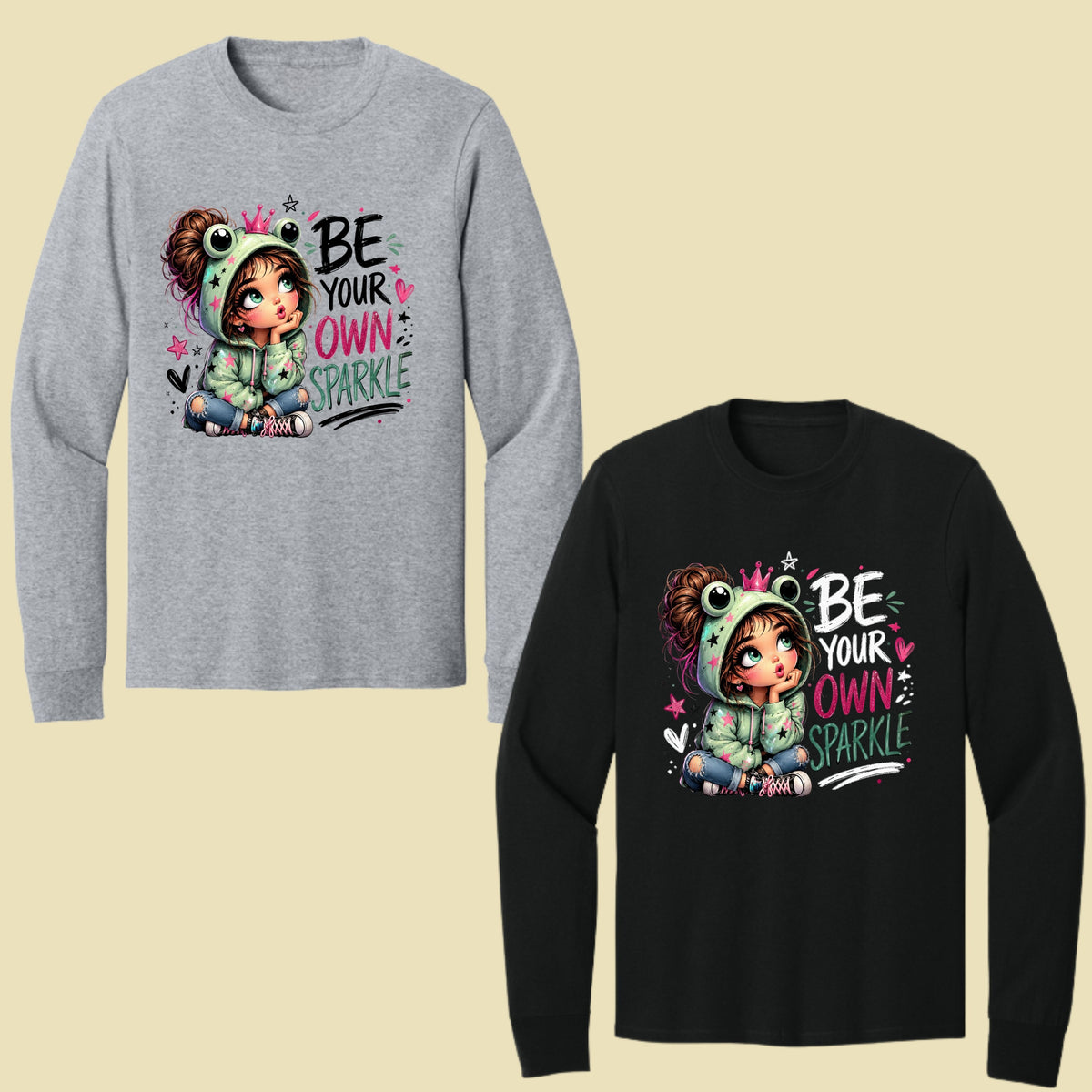 Be Your Own Sparkle Frog Girl T-Shirt, Cute Crown Stars Kids Tee Sweatshirt