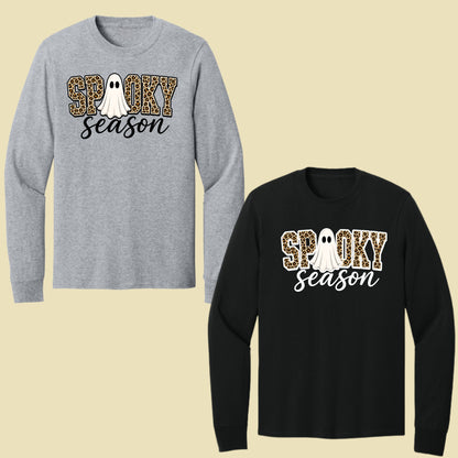 Halloween Spooky Season Ghost T-Shirt, Leopard Print Cheetah Varsity Letters Tee