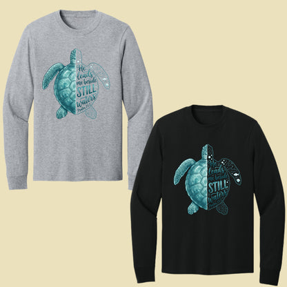 Christian Sea Turtle Psalm 23 T-Shirt, He Leads Me Beside Still Waters Faith Tee