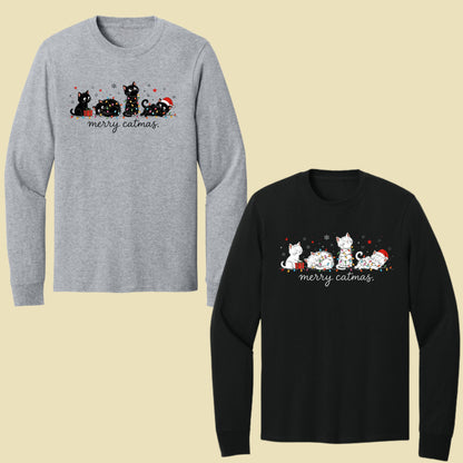 Merry Catmas Black Cats Christmas T-Shirt, Christmas Lights Black Kittens Cat Lover Tee