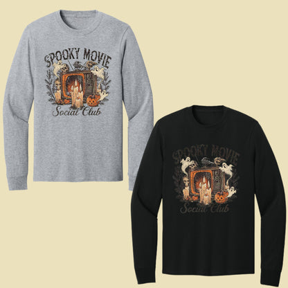 Spooky Movie Social Club Vintage Horror T-Shirt, Ghosts Pumpkin Candles Halloween Tee