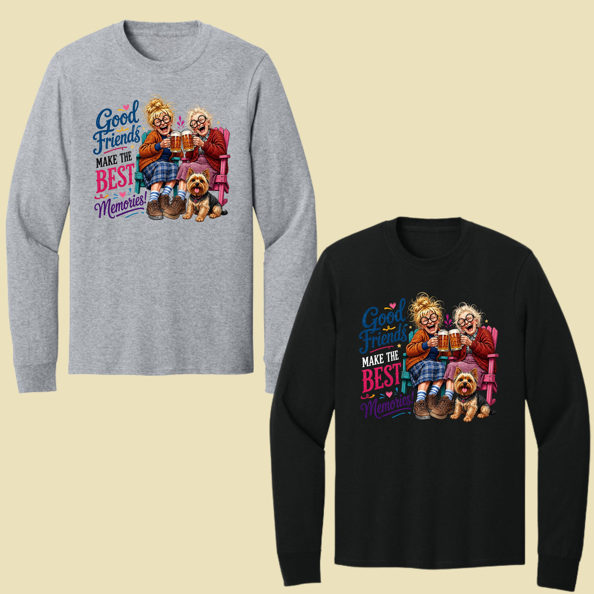 Funny Best Friends Good Friends Best Memories T-Shirt, Old Ladies Yorkshire Terrier Tee