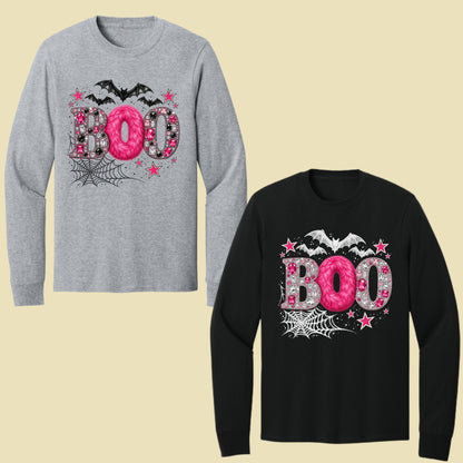 Boo Pink Glitter Bats Halloween T-Shirt, Spider Web Sparkle Comfort Color Tee