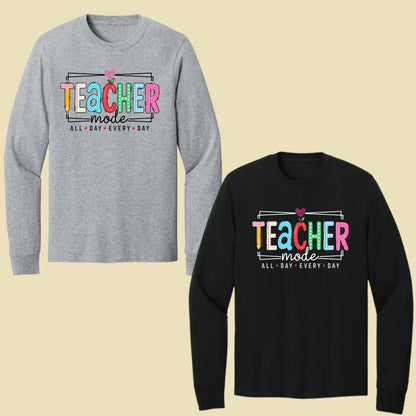 Teacher Mode All Day Every Day T-Shirt, Pencil Apple Back to School Teacher Tee