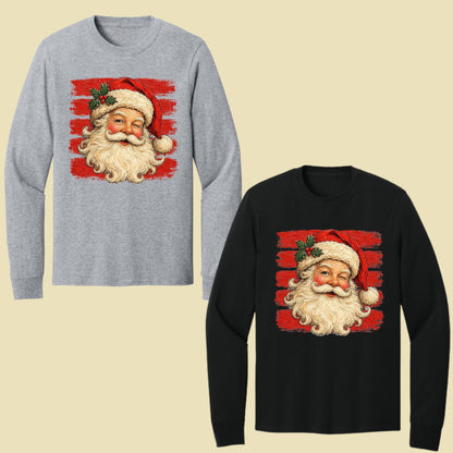 Vintage Winking Santa Christmas T-Shirt, Retro Red Stripes Nostalgic Holiday Comfort Color Tee