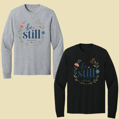 Be Still Psalm 46:10 Christian T-Shirt, Floral Wreath Bible Verse Faith Inspirational Tee
