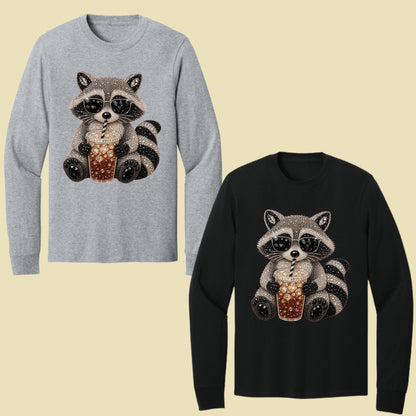 Cool Raccoon Iced Coffee T-Shirt, Sunglasses Trash Panda Rhinestone Tee Sweatshirt