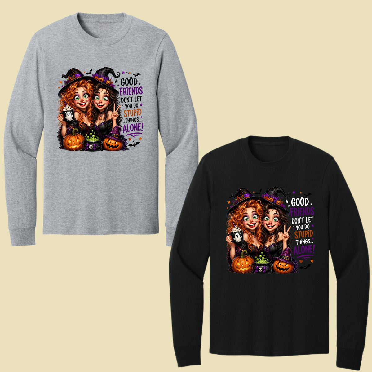 Halloween Witches Best Friends T-Shirt, Funny Spooky Besties Good Friends Tee