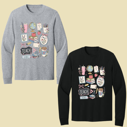 Cute Teacher Supplies Coquette T-Shirt, Books Coffee Globe Pink Bows Back to School Tee