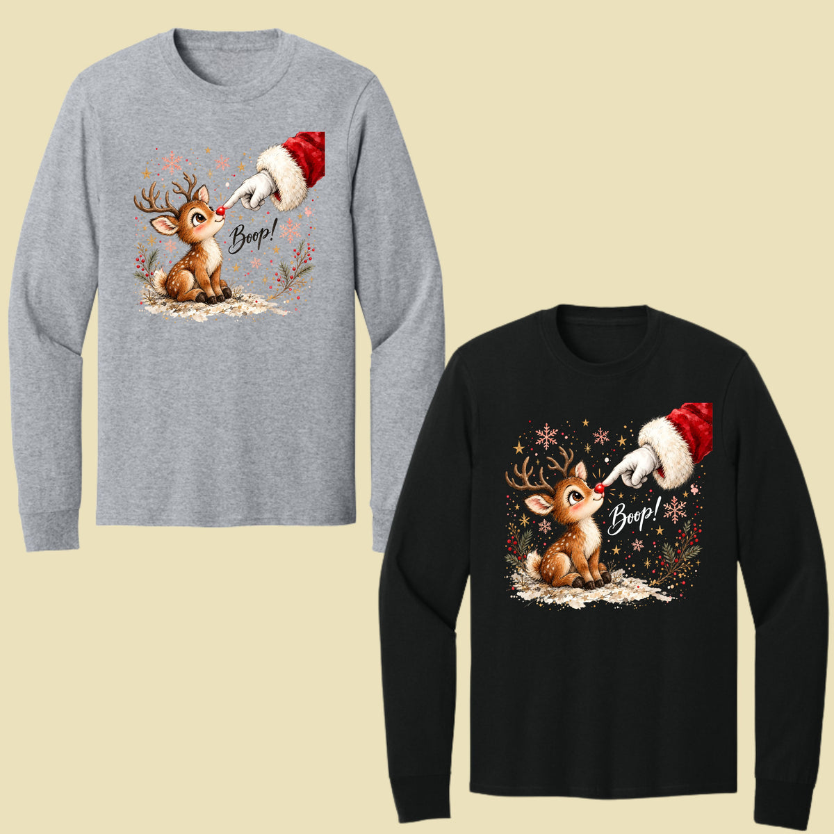 Christmas Reindeer Santa Boop Rudolph T-Shirt, Cute Baby Deer Holiday Tee