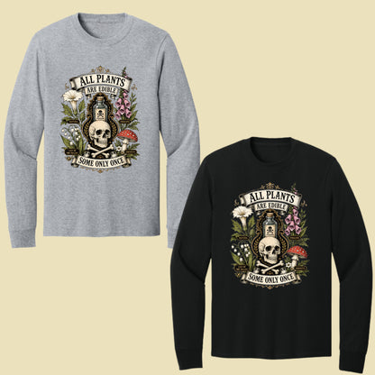 Funny Botanical All Plants Are Edible T-Shirt, Poisonous Mushroom Skull Vintage Tee