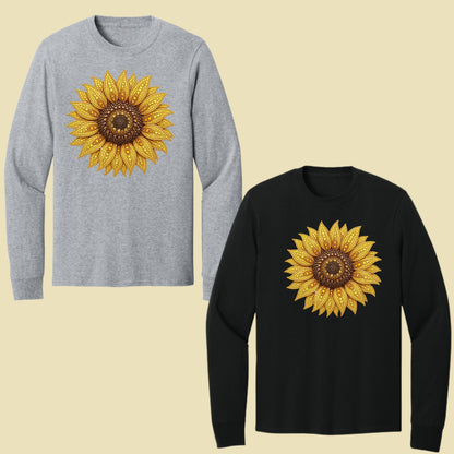 Sunflower Yellow Beaded Floral T-Shirt, Summer Fall Flower Tee