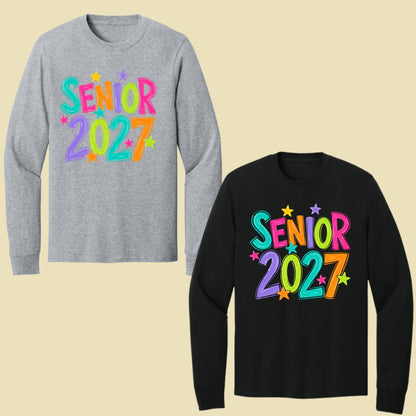 Senior 2027 Colorful Stars T-Shirt, High School Class of 2027 Graduation Tee