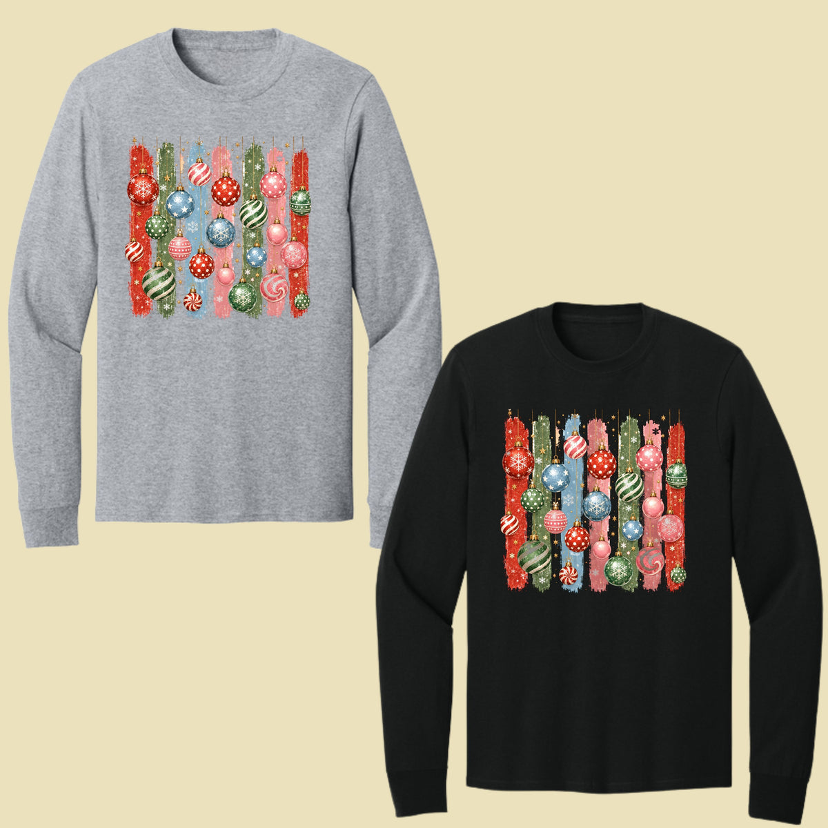Christmas Ornaments DTF Transfers, Colorful Paint Strokes Holiday Baubles Festive Ready to Press