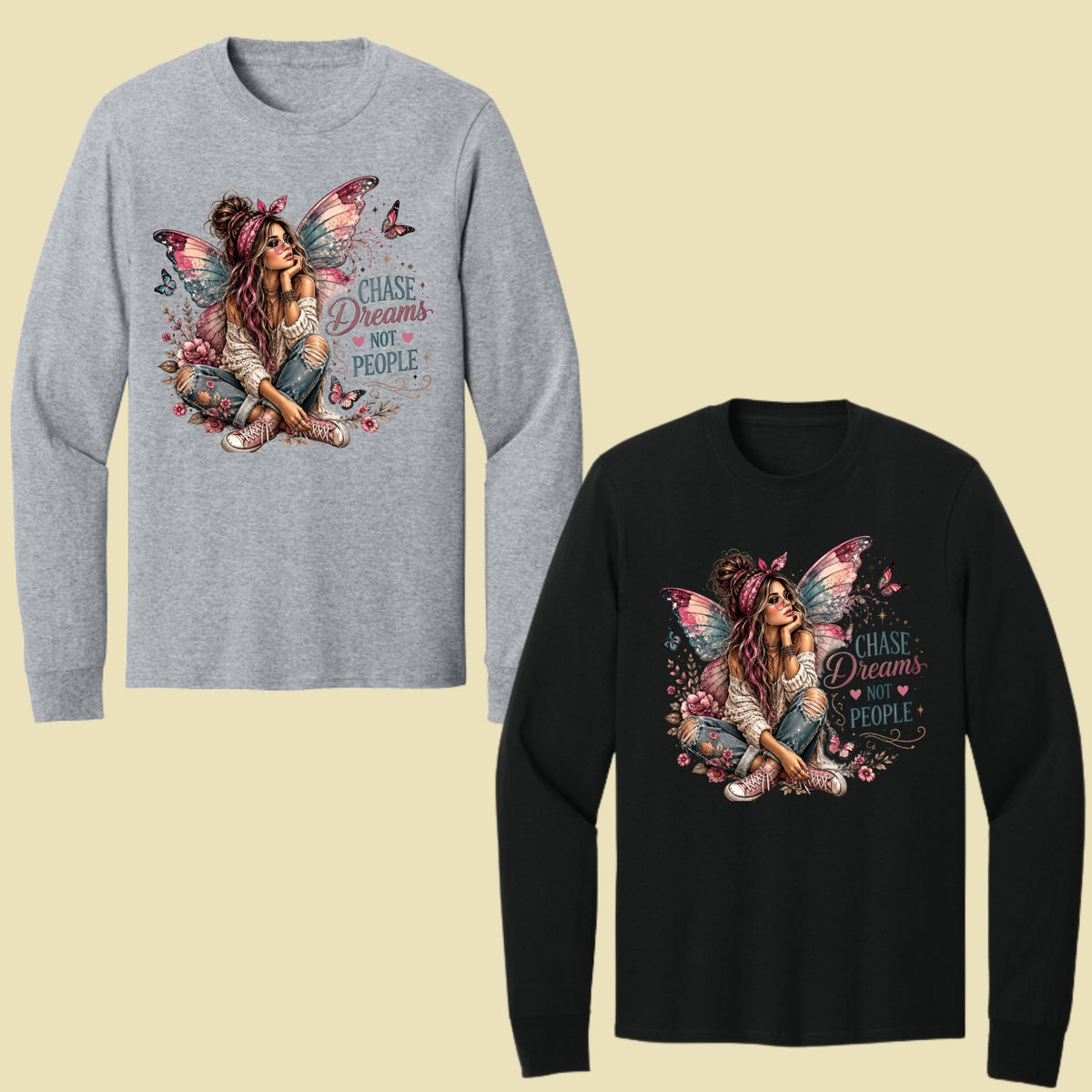 Chase Dreams Not People Fairy Girl T-Shirt, Boho Butterfly Wings Inspirational Tee