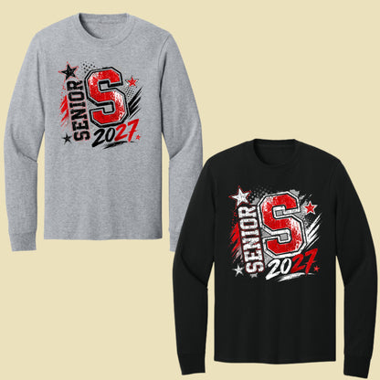 Senior 2027 Class of 2027 T-Shirt, Red Black Distressed Letter Graduation Tee