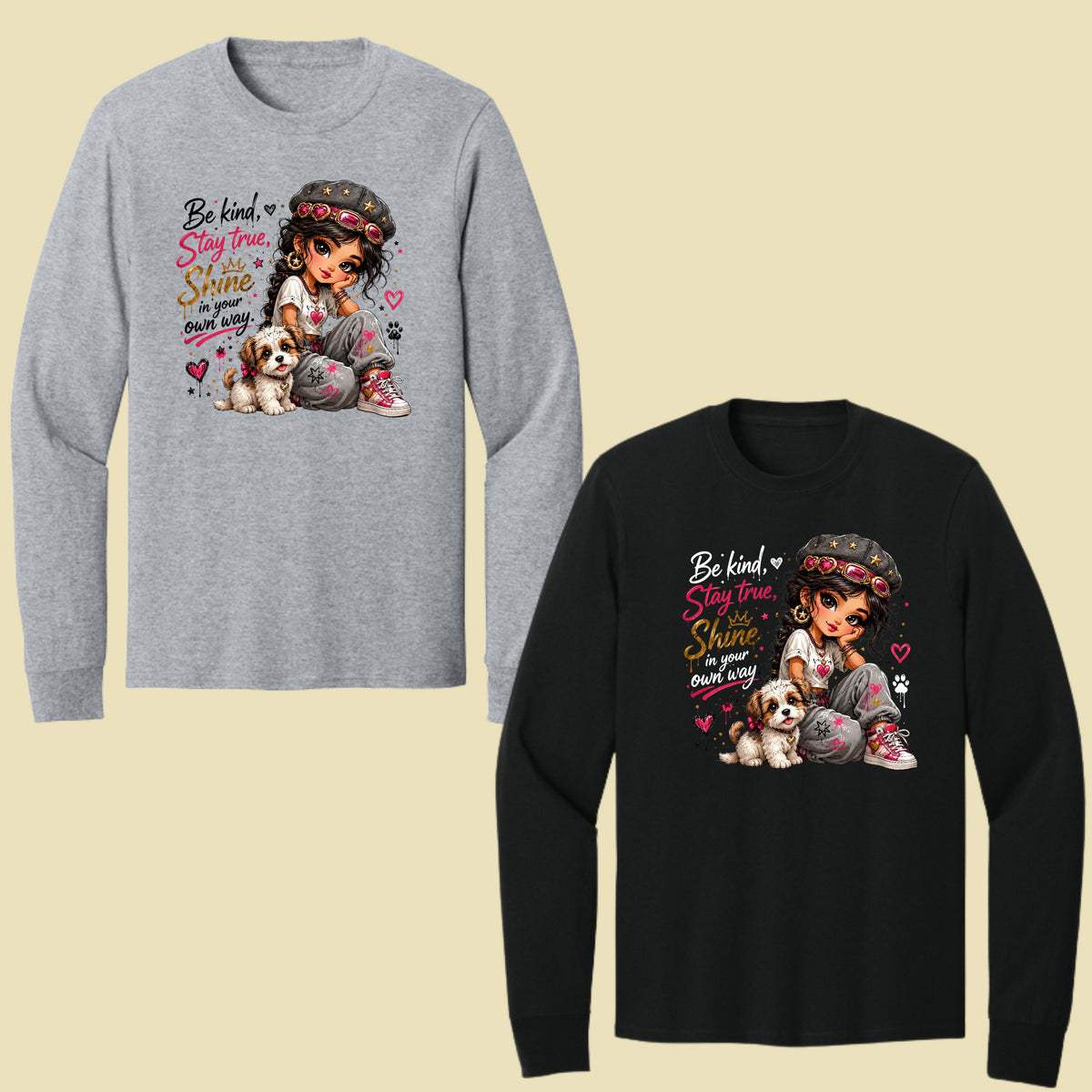 Inspirational Be Kind Stay True Puppy T-Shirt, Cute Crown Heart Girl Women Kids Tee