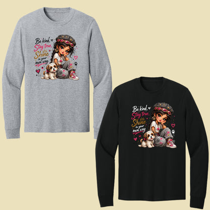 Inspirational Be Kind Stay True Puppy T-Shirt, Cute Crown Heart Girl Women Kids Tee