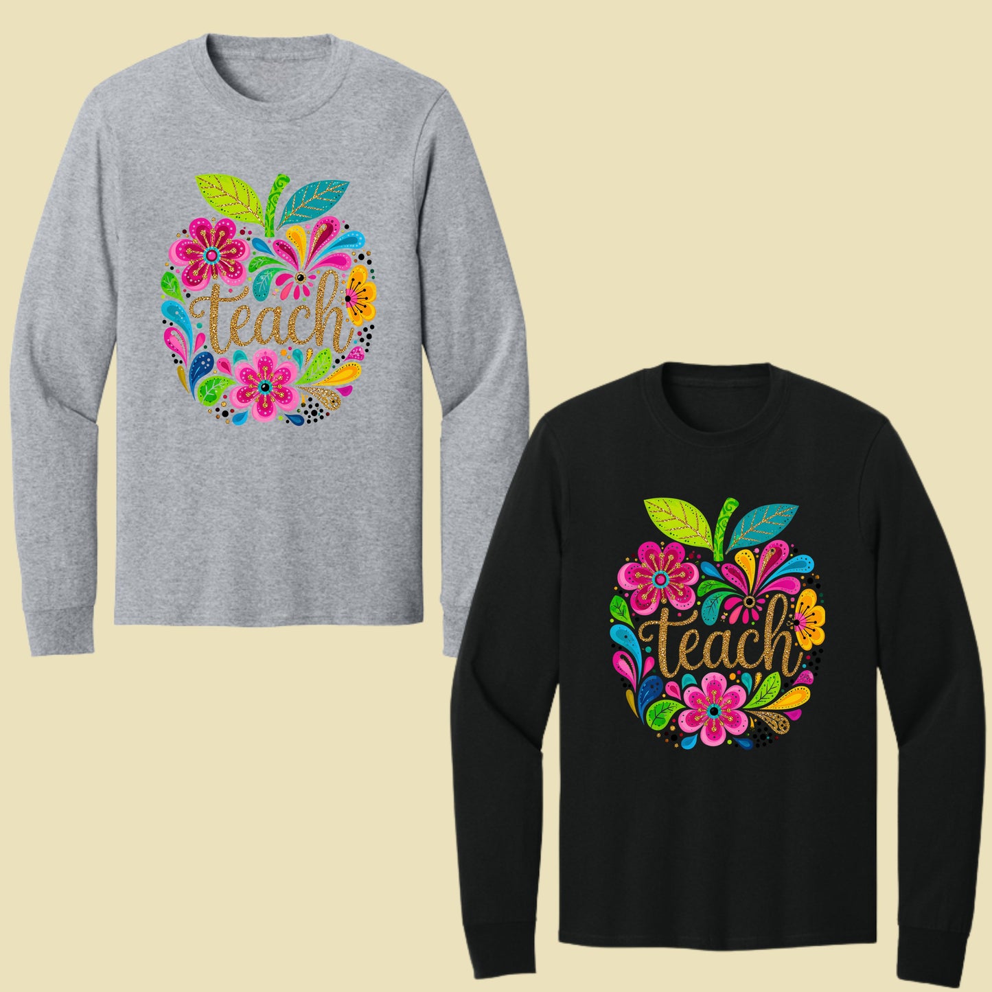 Teacher Teach Floral Apple T-Shirt, Colorful Back to School Teacher Life Tee