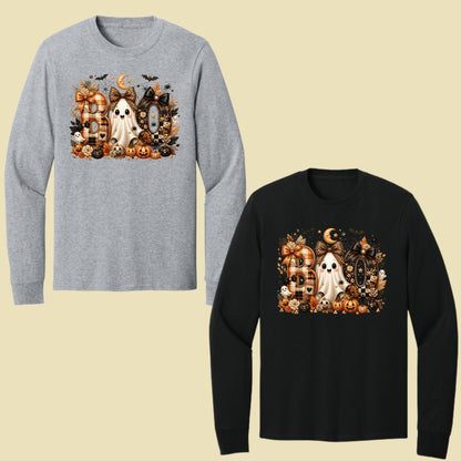 Halloween Boo Ghost T-Shirt, Cute Bows Orange Plaid Leopard Spooky Season Comfort Color Tee