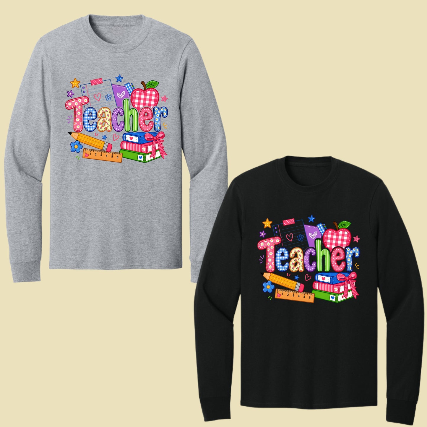 Teacher Apple Books Pencil T-Shirt, Colorful School Supplies Back to School Comfort Color Tee