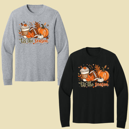 Tis the Season Football Fall T-Shirt, Pumpkin Spice Coffee Thanksgiving Tee