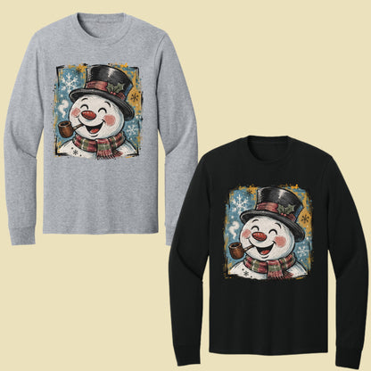 Vintage Snowman Christmas T-Shirt, Top Hat Pipe Snowflakes Scarf Comfort Color Tee