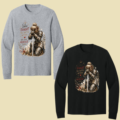 Inspirational Knight Girl She Fought the Battle Within T-Shirt, Female Warrior Sword Armor Tee