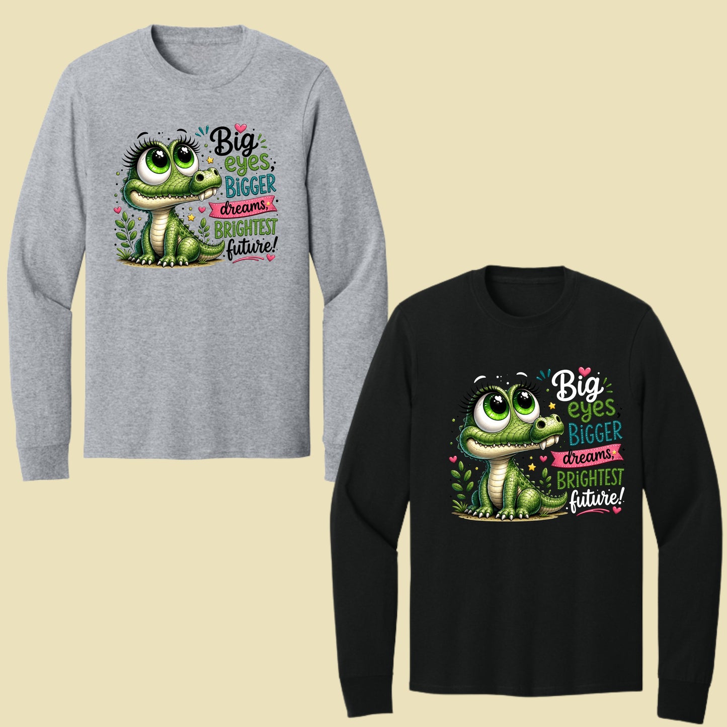 Big Eyes Bigger Dreams Alligator Baby T-Shirt, Cute Motivational Kids Tee