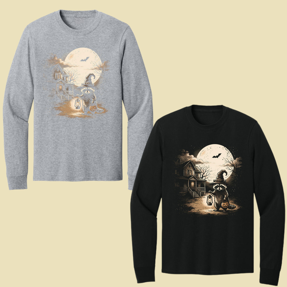 Vintage Halloween Mouse Witch T-Shirt, Full Moon Pumpkin House Sepia Trick or Treat Spooky Fall Tee