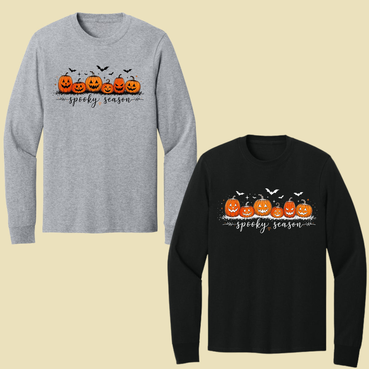 Spooky Season Jack O Lantern T-Shirt, Pumpkin Patch Bats Cursive Halloween Tee Sweatshirt
