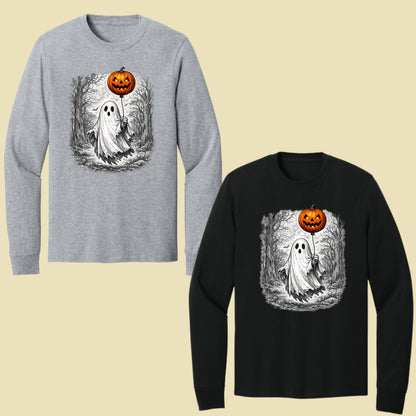 Vintage Halloween Ghost Pumpkin Balloon T-Shirt, Spooky Forest Retro Tee