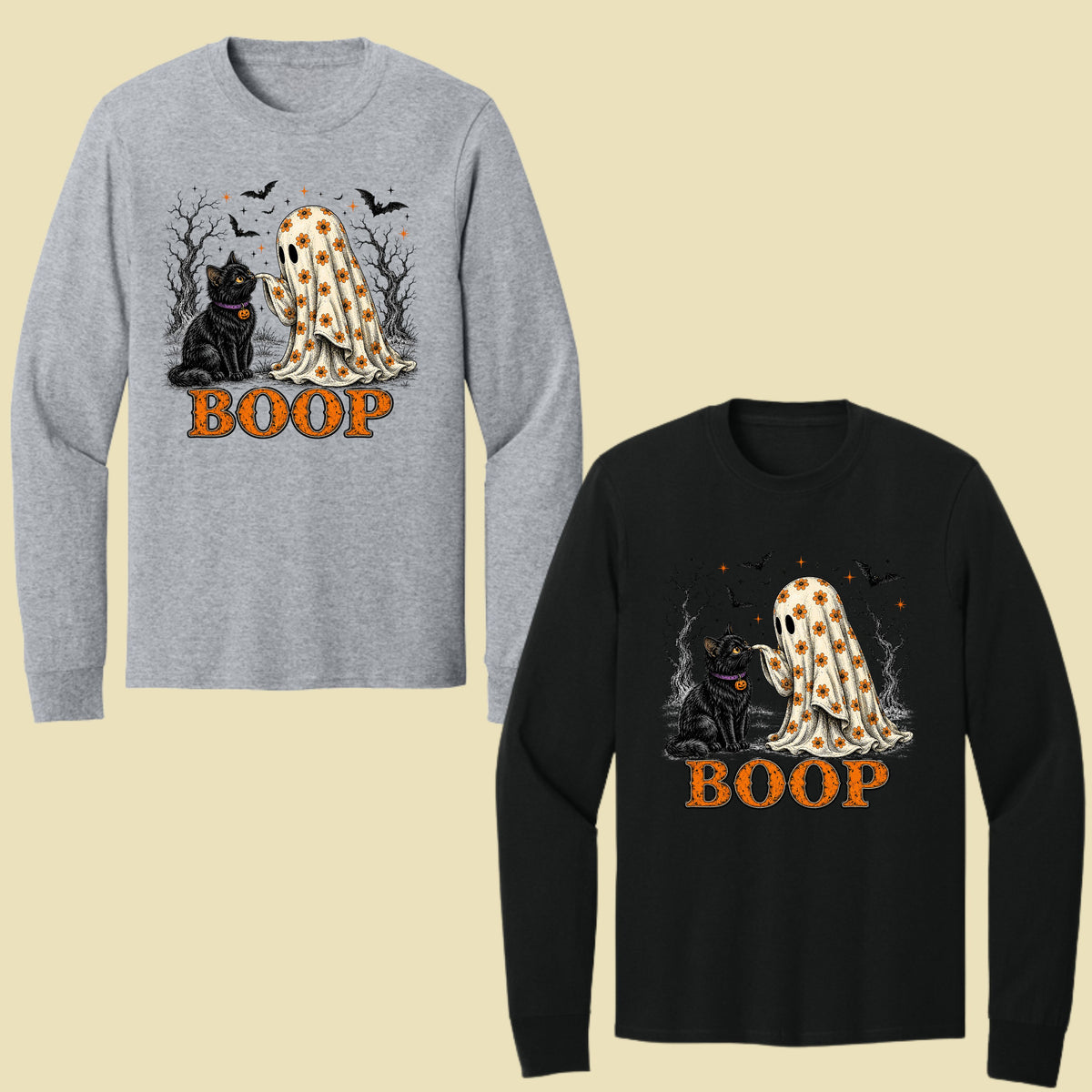 Halloween Ghost Boop Black Cat T-Shirt, Spooky Season Ghost Tee