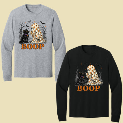 Halloween Ghost Boop Black Cat T-Shirt, Spooky Season Ghost Tee