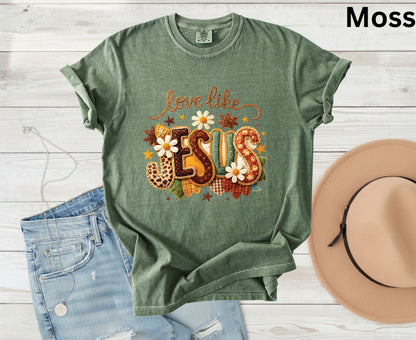 Love Like Jesus T Shirt Christian Fall Tee Religious Leopard Print Shirt Faith Gift For Her Adult Youth Toddler Baby Boho Autumn Apparel