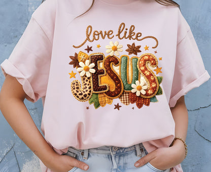 Love Like Jesus T Shirt Christian Fall Tee Religious Leopard Print Shirt Faith Gift For Her Adult Youth Toddler Baby Boho Autumn Apparel