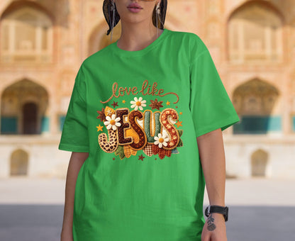 Love Like Jesus T Shirt Christian Fall Tee Religious Leopard Print Shirt Faith Gift For Her Adult Youth Toddler Baby Boho Autumn Apparel