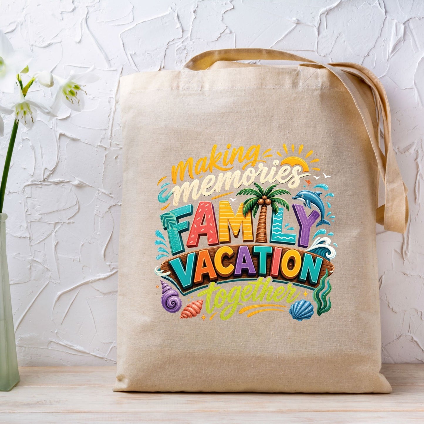 Making Memories Together Family Vacation Retro Beach DTF Transfer Ready to Press Summer Trip UV DTF Sticker Palm Tree & Dolphin Heat Transfer for Shirts