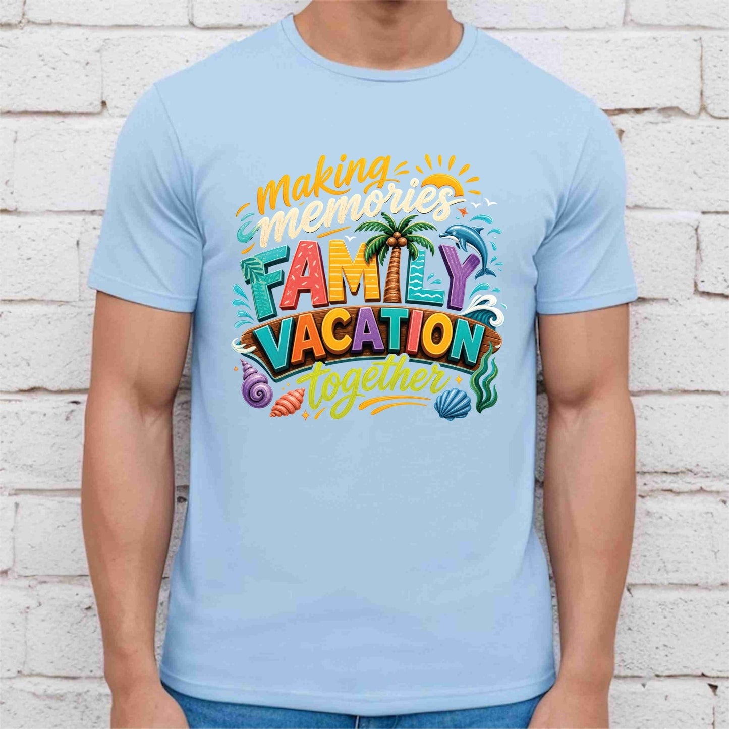 Making Memories Together Family Vacation Retro Beach DTF Transfer Ready to Press Summer Trip UV DTF Sticker Palm Tree & Dolphin Heat Transfer for Shirts