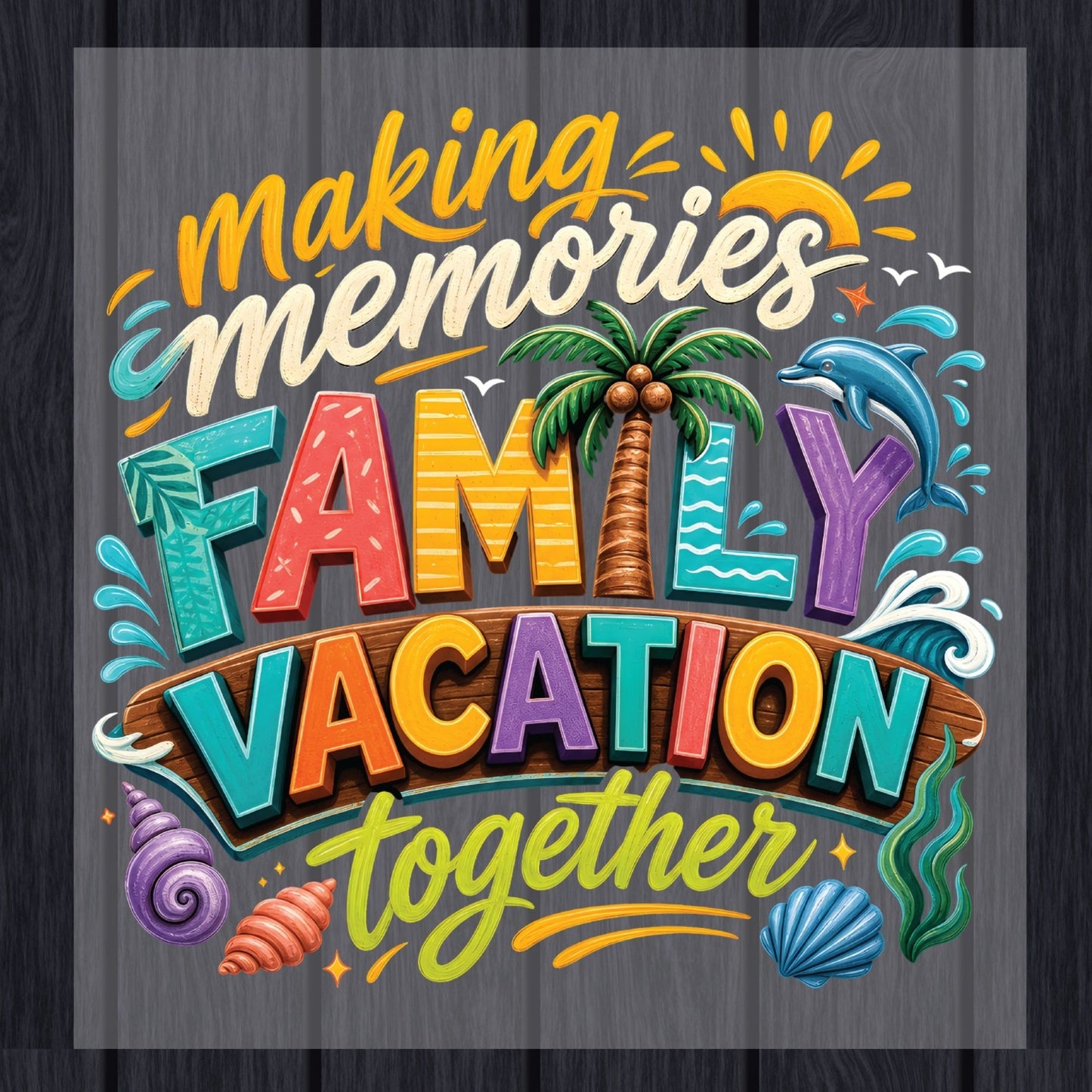 Making Memories Together Family Vacation Retro Beach DTF Transfer Ready to Press Summer Trip UV DTF Sticker Palm Tree & Dolphin Heat Transfer for Shirts