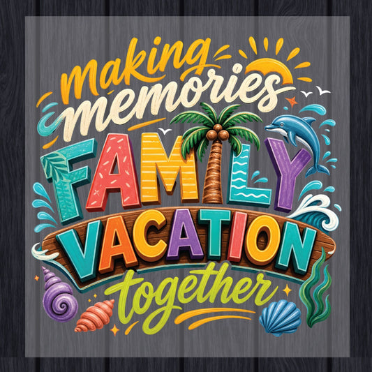 Making Memories Together Family Vacation Retro Beach DTF Transfer Ready to Press Summer Trip UV DTF Sticker Palm Tree & Dolphin Heat Transfer for Shirts