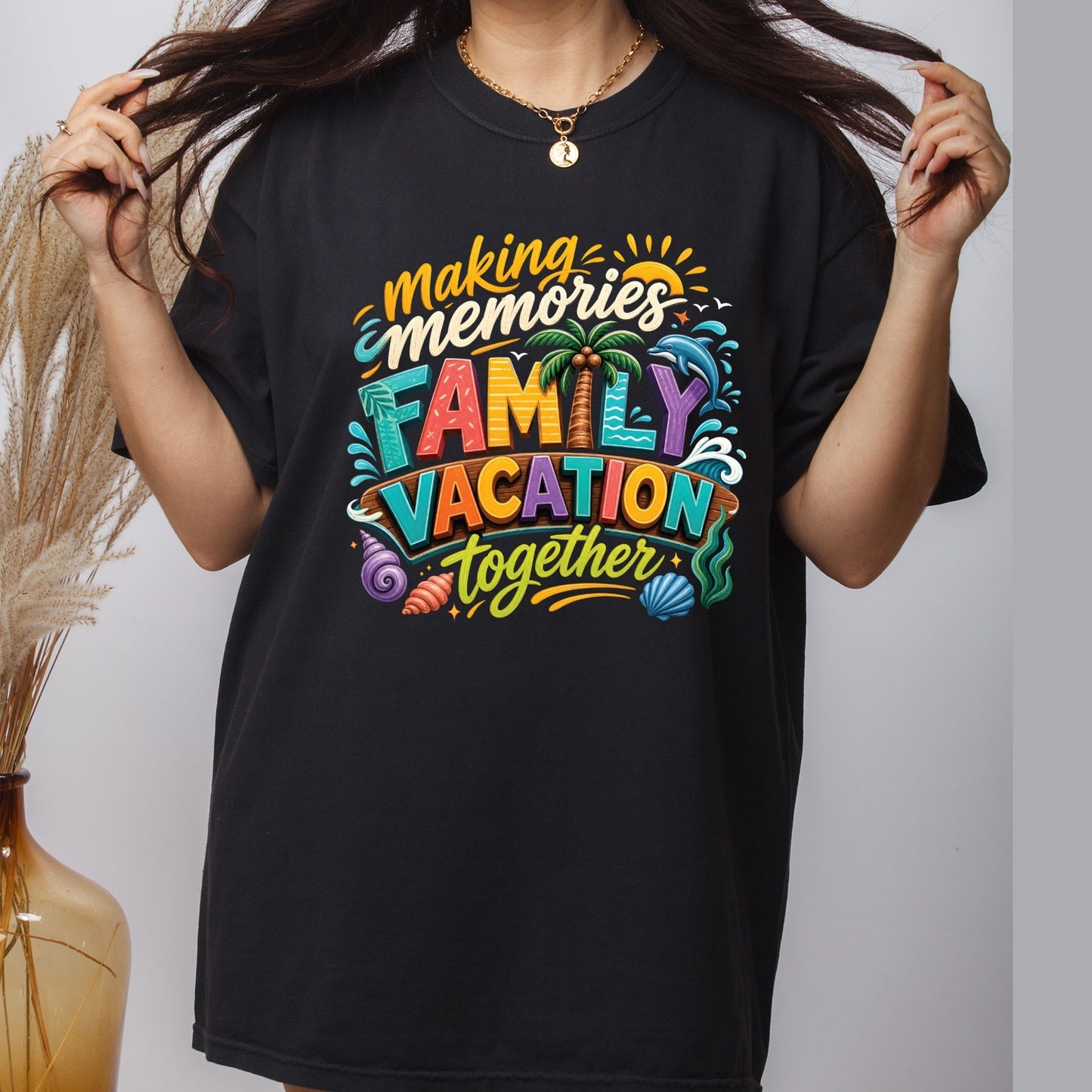 Making Memories Together Family Vacation Retro Beach DTF Transfer Ready to Press Summer Trip UV DTF Sticker Palm Tree & Dolphin Heat Transfer for Shirts