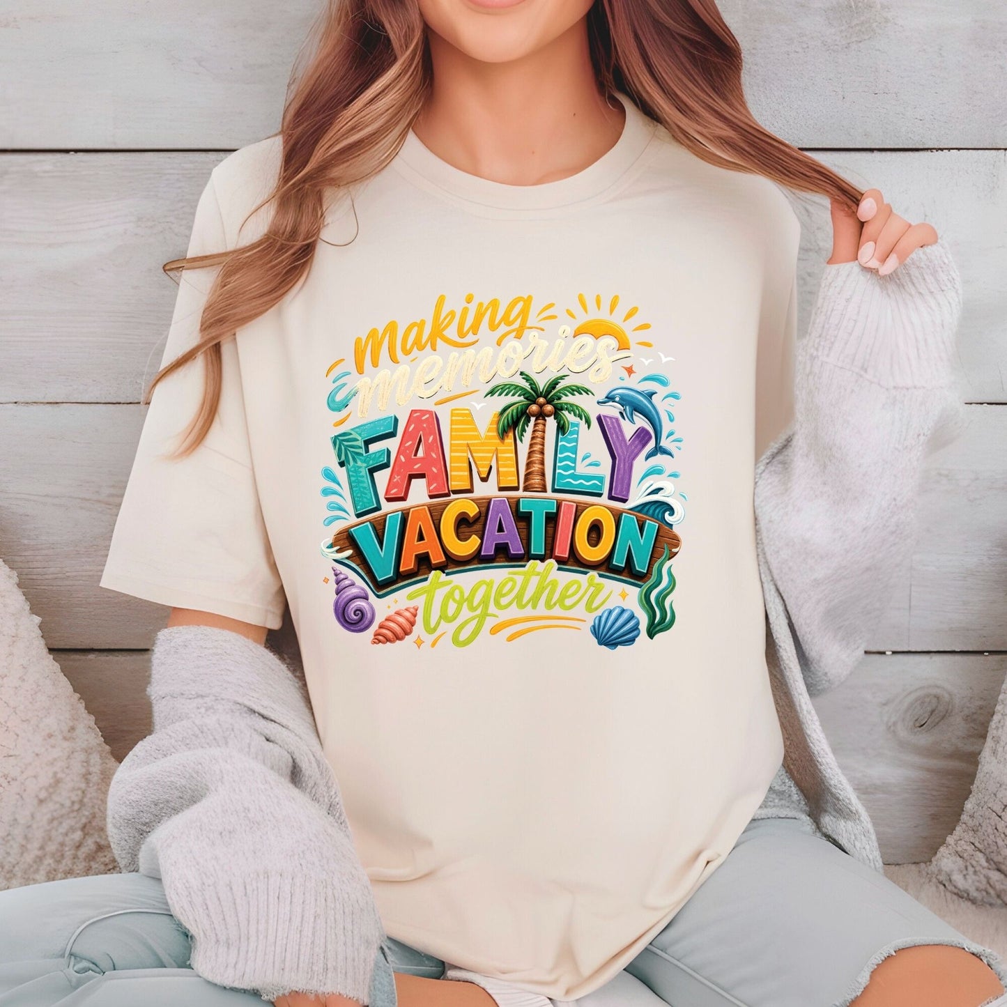 Making Memories Together Family Vacation Retro Beach DTF Transfer Ready to Press Summer Trip UV DTF Sticker Palm Tree & Dolphin Heat Transfer for Shirts