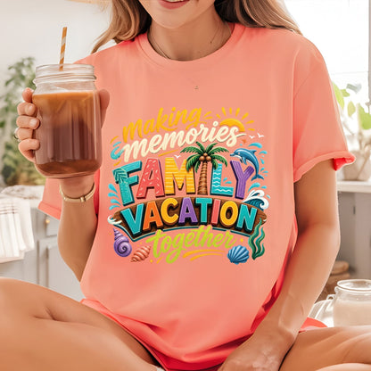 Making Memories Together Family Vacation Retro Beach DTF Transfer Ready to Press Summer Trip UV DTF Sticker Palm Tree & Dolphin Heat Transfer for Shirts
