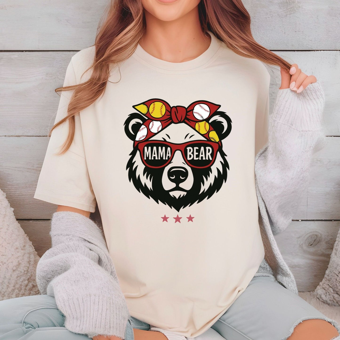 Mama Bear Baseball Mom DTF Transfer ready to Press Sports Mum Heat Transfer for Shirts Mommy UV Sticker Prints Iron on Transfer