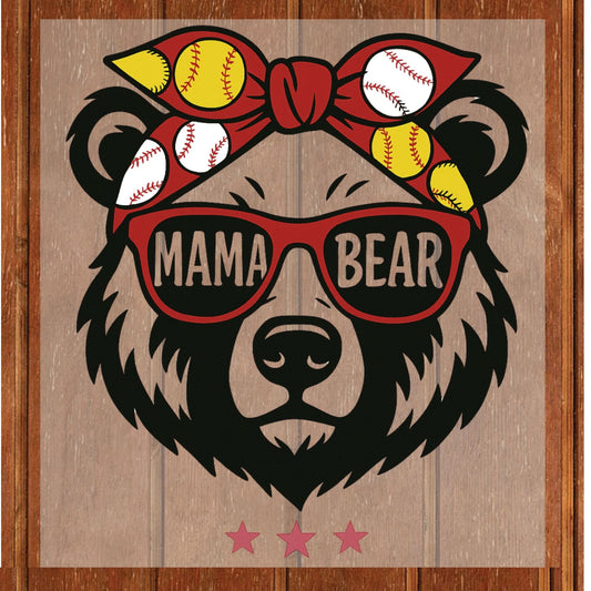Mama Bear Baseball Mom DTF Transfer ready to Press Sports Mum Heat Transfer for Shirts Mommy UV Sticker Prints Iron on Transfer