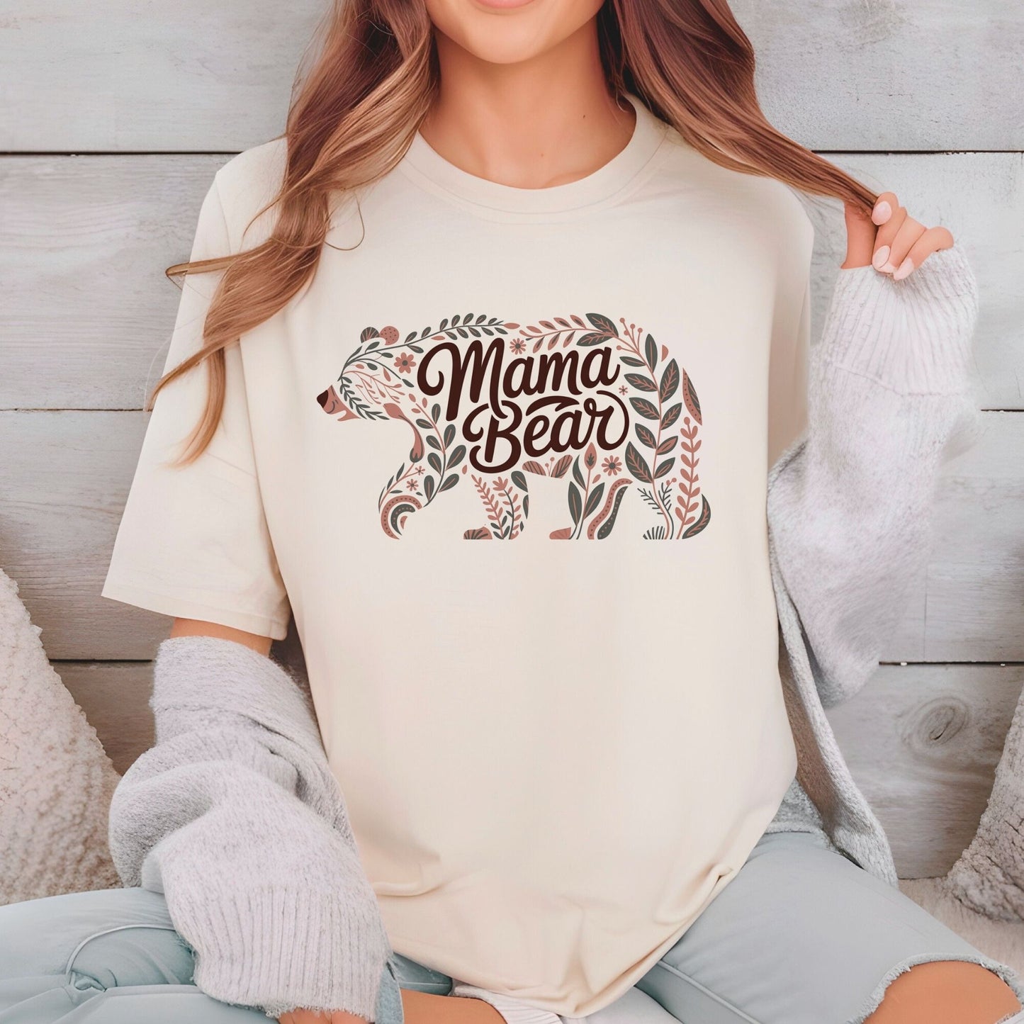 Mama Bear DTF Transfer Ready to Press Boho Floral Silhouette Mother's Day Gift For Mom Wife Flowers Nature UV Sticker Prints